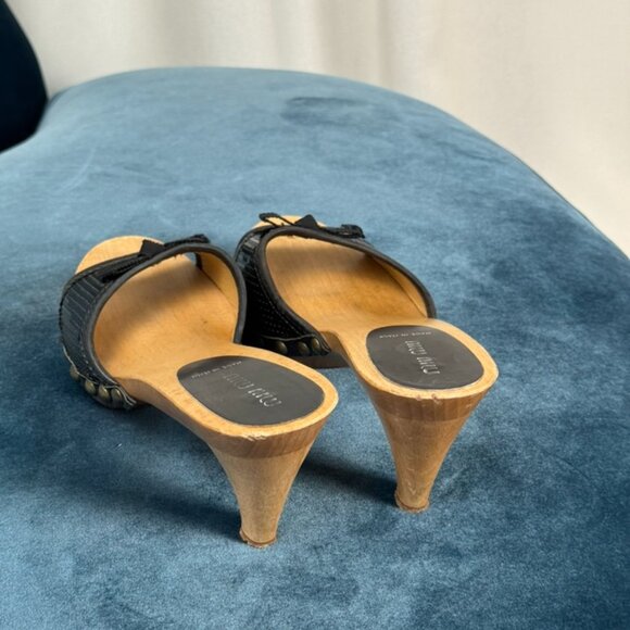 Miu Miu Y2K Sequin Bow Wooden Clog Heel Mules size 39/8.5 - Picture 9 of 9
